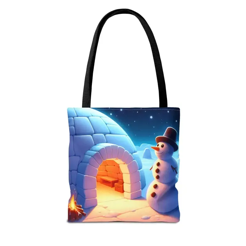 Chill Winter Vibes Tote Bag with Snowman Igloo Print