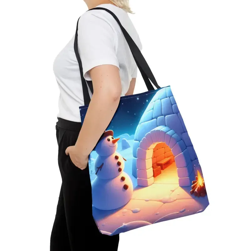 Chill Winter Vibes Tote Bag with Snowman Igloo Print
