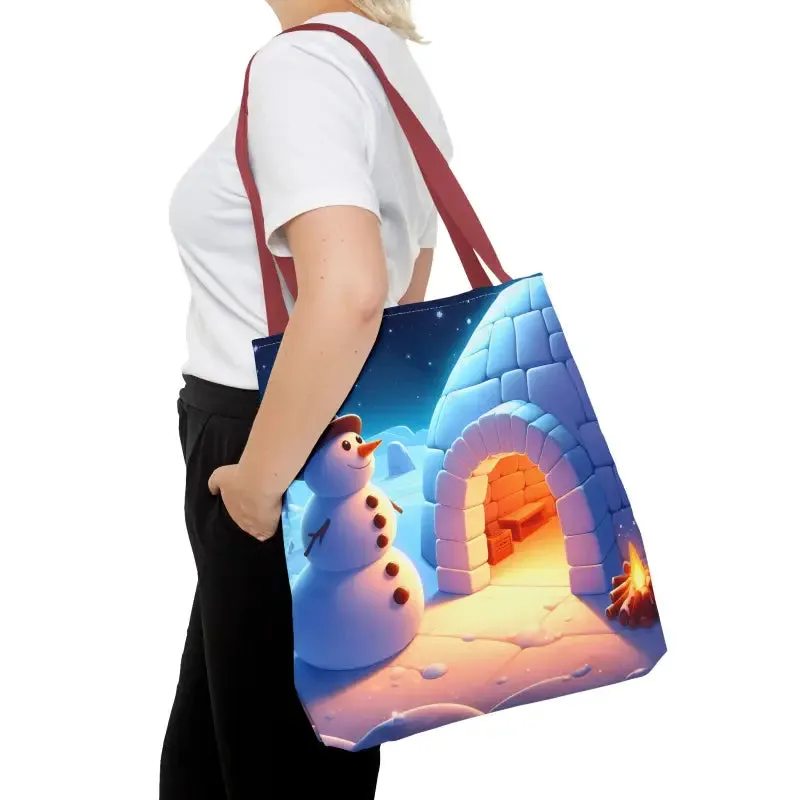Chill Winter Vibes Tote Bag with Snowman Igloo Print