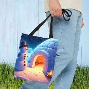 Chill Winter Vibes Tote Bag with Snowman Igloo Print