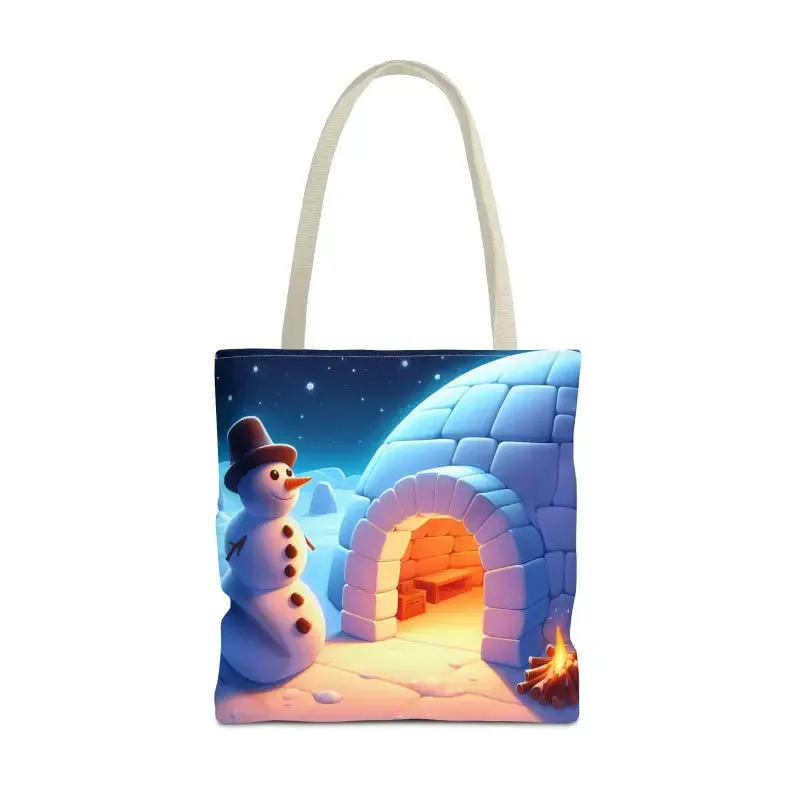 Chill Winter Vibes Tote Bag with Snowman Igloo Print