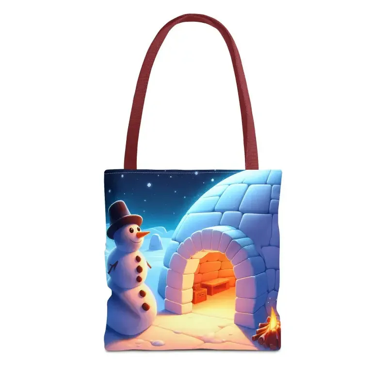 Chill Winter Vibes Tote Bag with Snowman Igloo Print