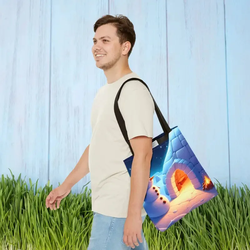 Chill Winter Vibes Tote Bag with Snowman Igloo Print