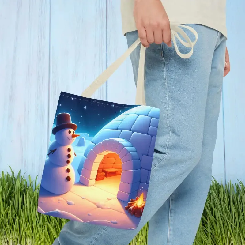 Chill Winter Vibes Tote Bag with Snowman Igloo Print