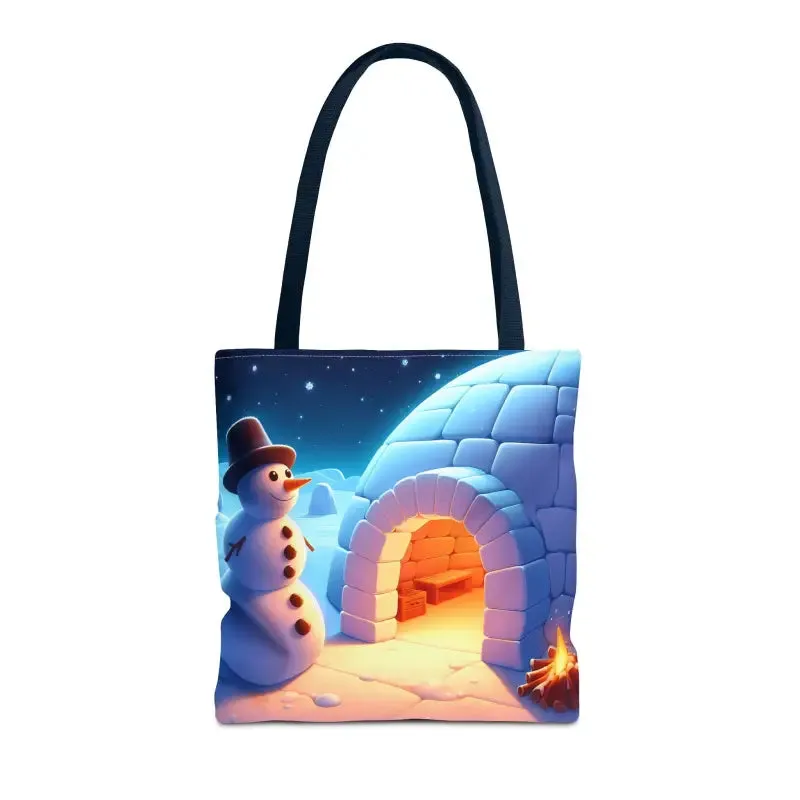 Chill Winter Vibes Tote Bag with Snowman Igloo Print