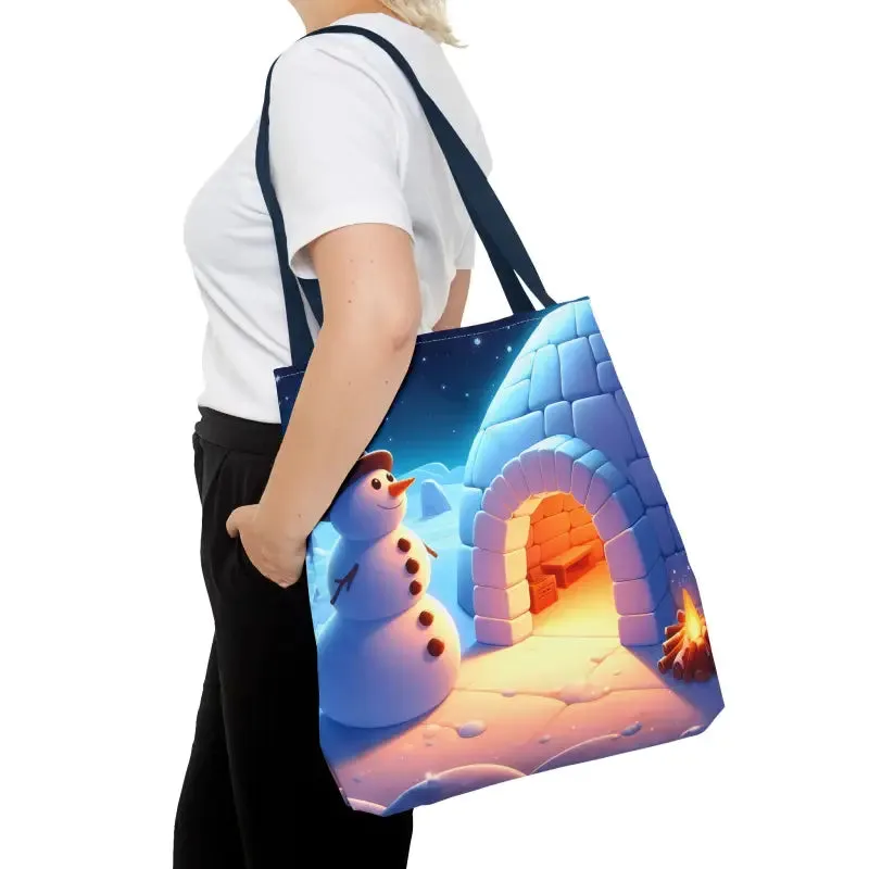 Chill Winter Vibes Tote Bag with Snowman Igloo Print
