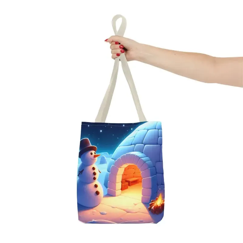 Chill Winter Vibes Tote Bag with Snowman Igloo Print