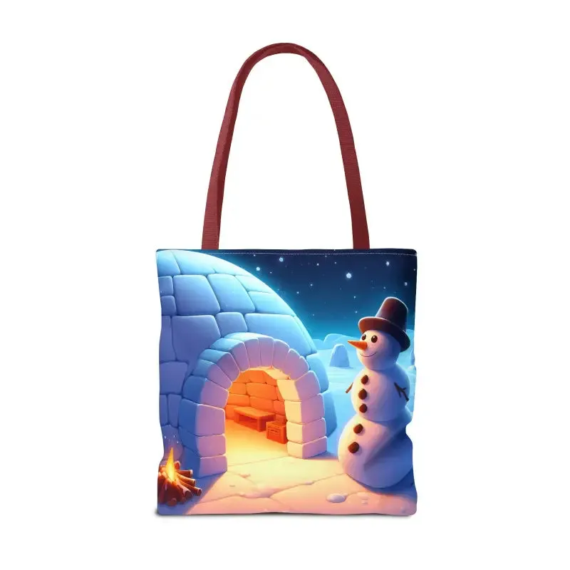 Chill Winter Vibes Tote Bag with Snowman Igloo Print