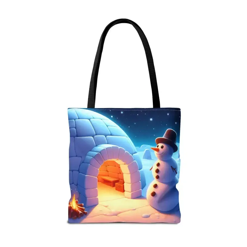 Chill Winter Vibes Tote Bag with Snowman Igloo Print