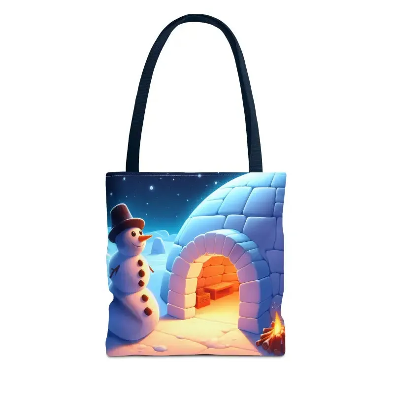 Chill Winter Vibes Tote Bag with Snowman Igloo Print