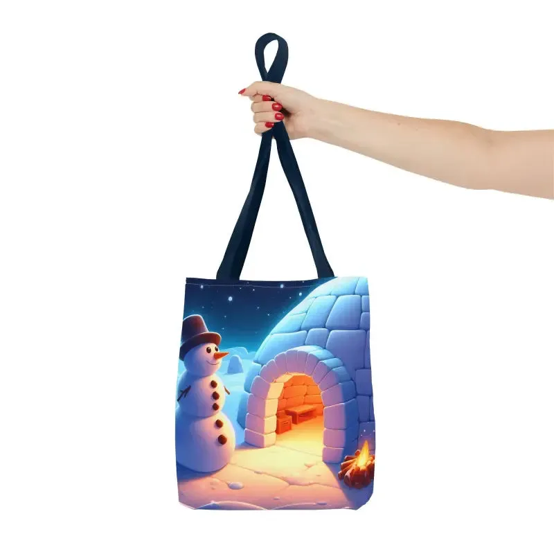 Chill Winter Vibes Tote Bag with Snowman Igloo Print