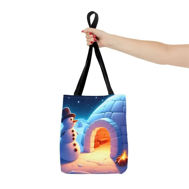 Chill Winter Vibes Tote Bag with Snowman Igloo Print
