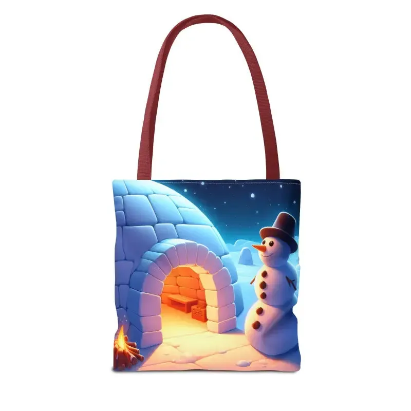 Chill Winter Vibes Tote Bag with Snowman Igloo Print