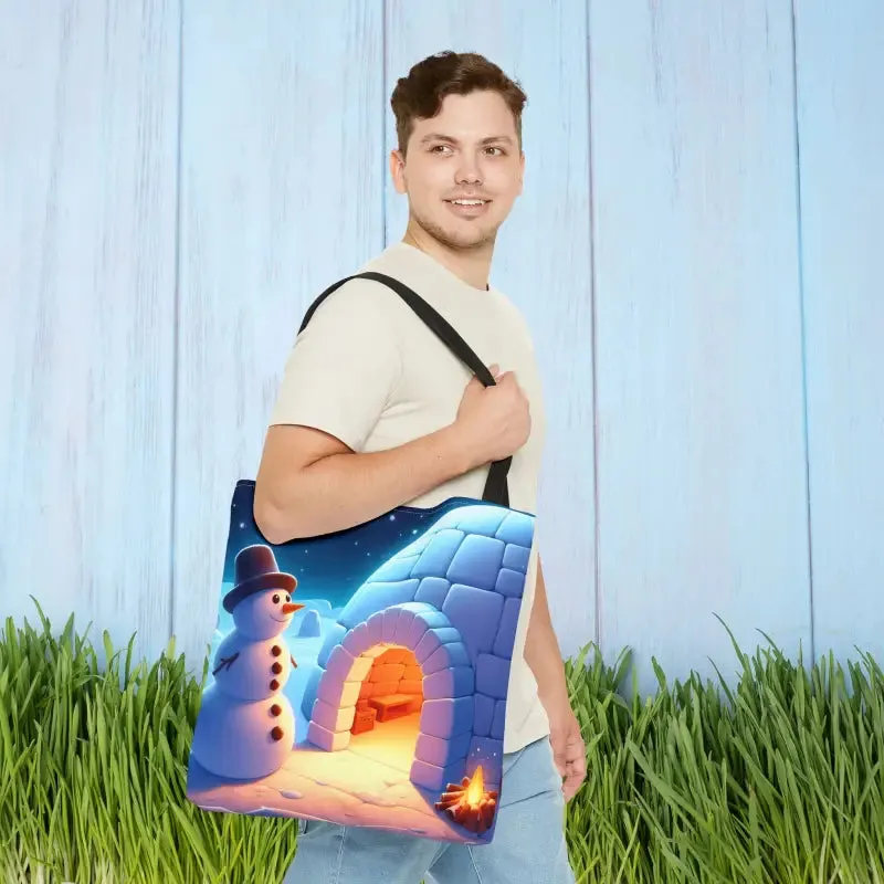 Chill Winter Vibes Tote Bag with Snowman Igloo Print