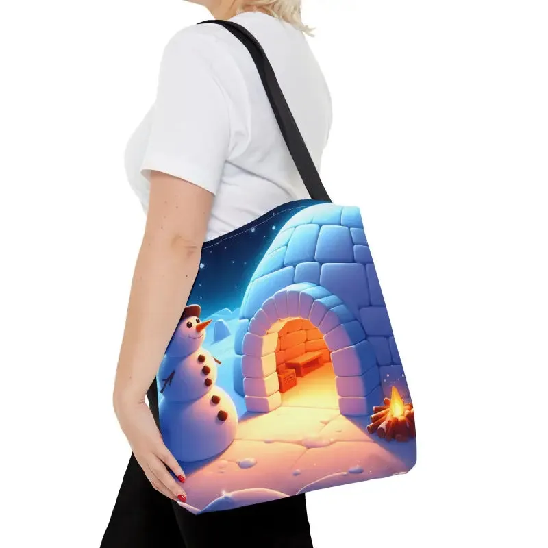 Chill Winter Vibes Tote Bag with Snowman Igloo Print