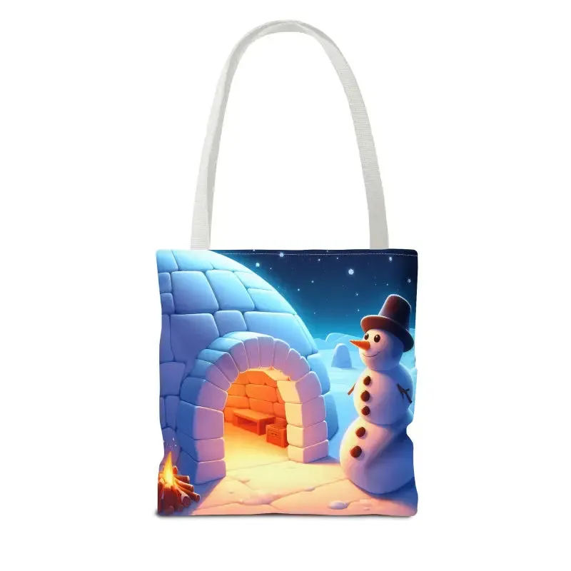 Chill Winter Vibes Tote Bag with Snowman Igloo Print