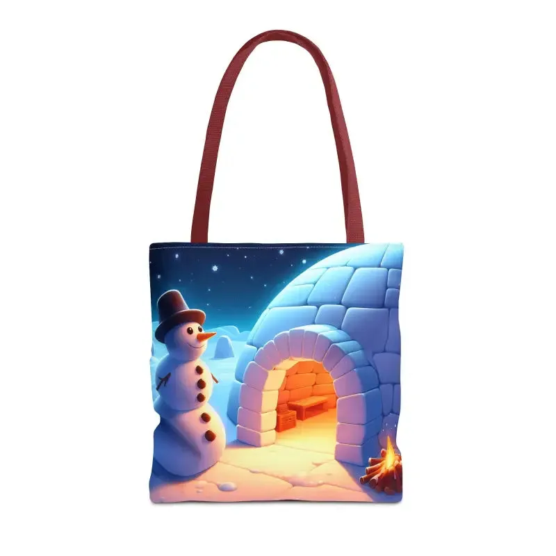 Chill Winter Vibes Tote Bag with Snowman Igloo Print
