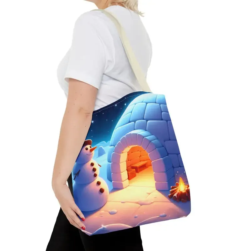 Chill Winter Vibes Tote Bag with Snowman Igloo Print