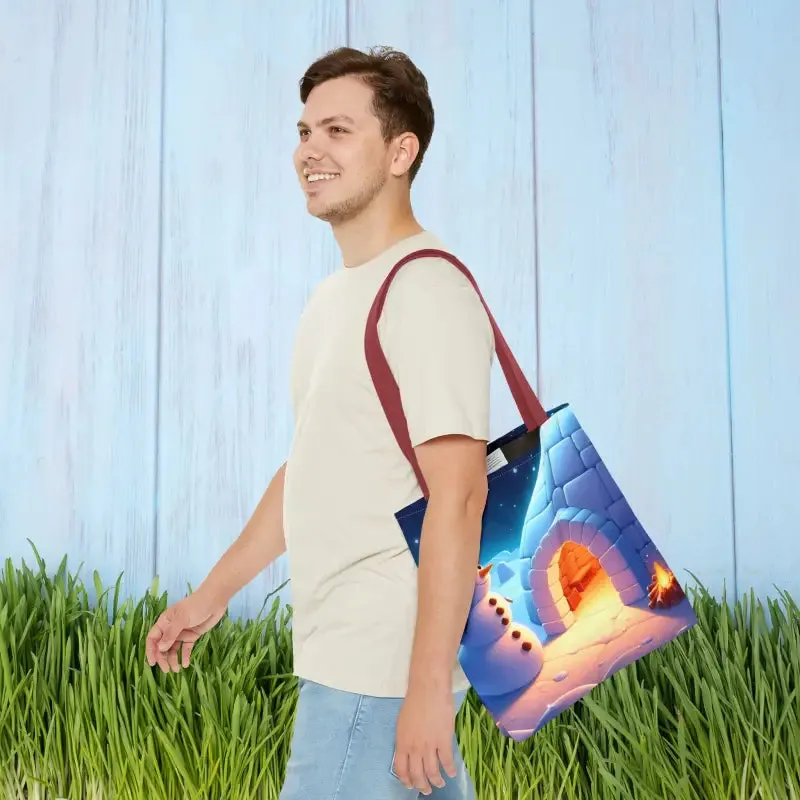Chill Winter Vibes Tote Bag with Snowman Igloo Print