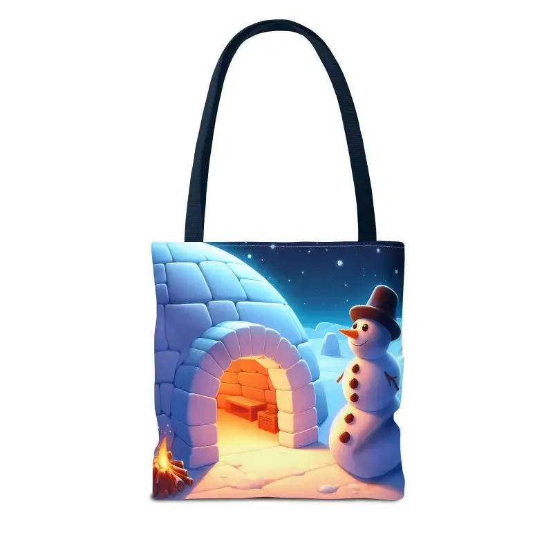 Chill Winter Vibes Tote Bag with Snowman Igloo Print
