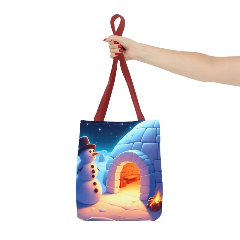 Chill Winter Vibes Tote Bag with Snowman Igloo Print