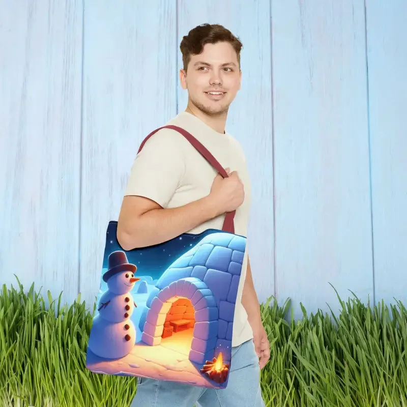 Chill Winter Vibes Tote Bag with Snowman Igloo Print