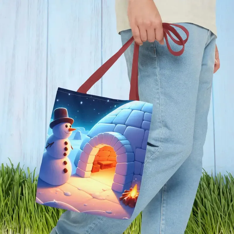 Chill Winter Vibes Tote Bag with Snowman Igloo Print