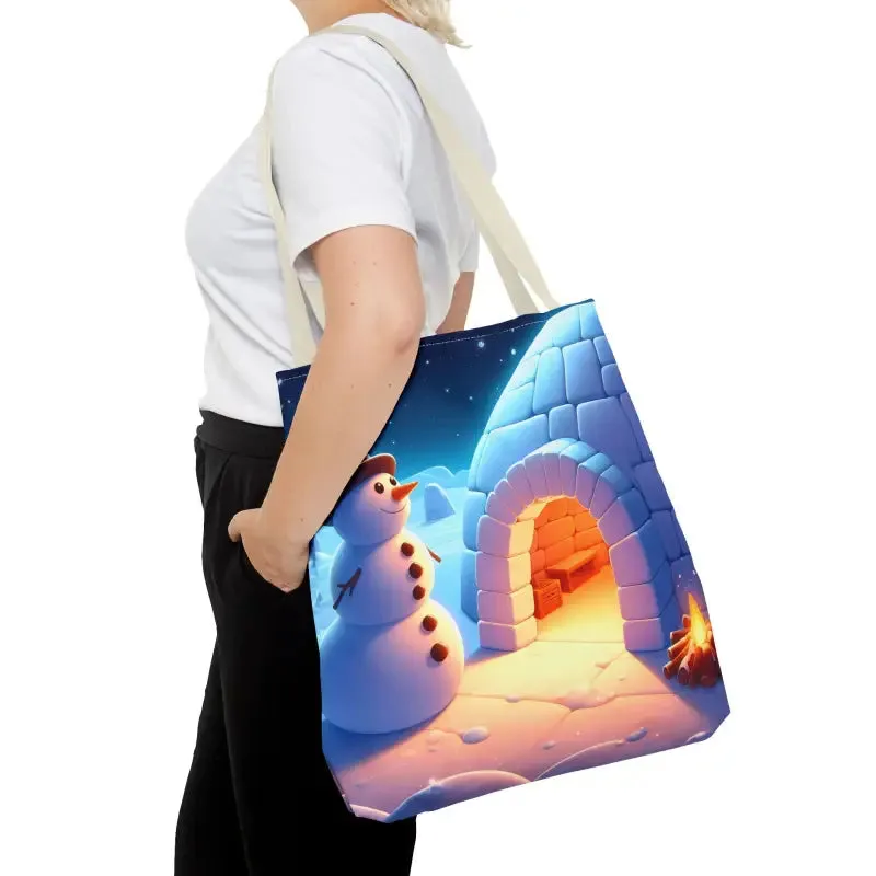 Chill Winter Vibes Tote Bag with Snowman Igloo Print