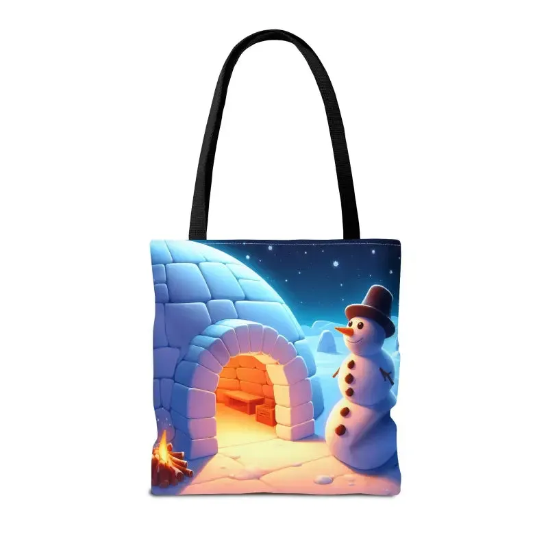 Chill Winter Vibes Tote Bag with Snowman Igloo Print