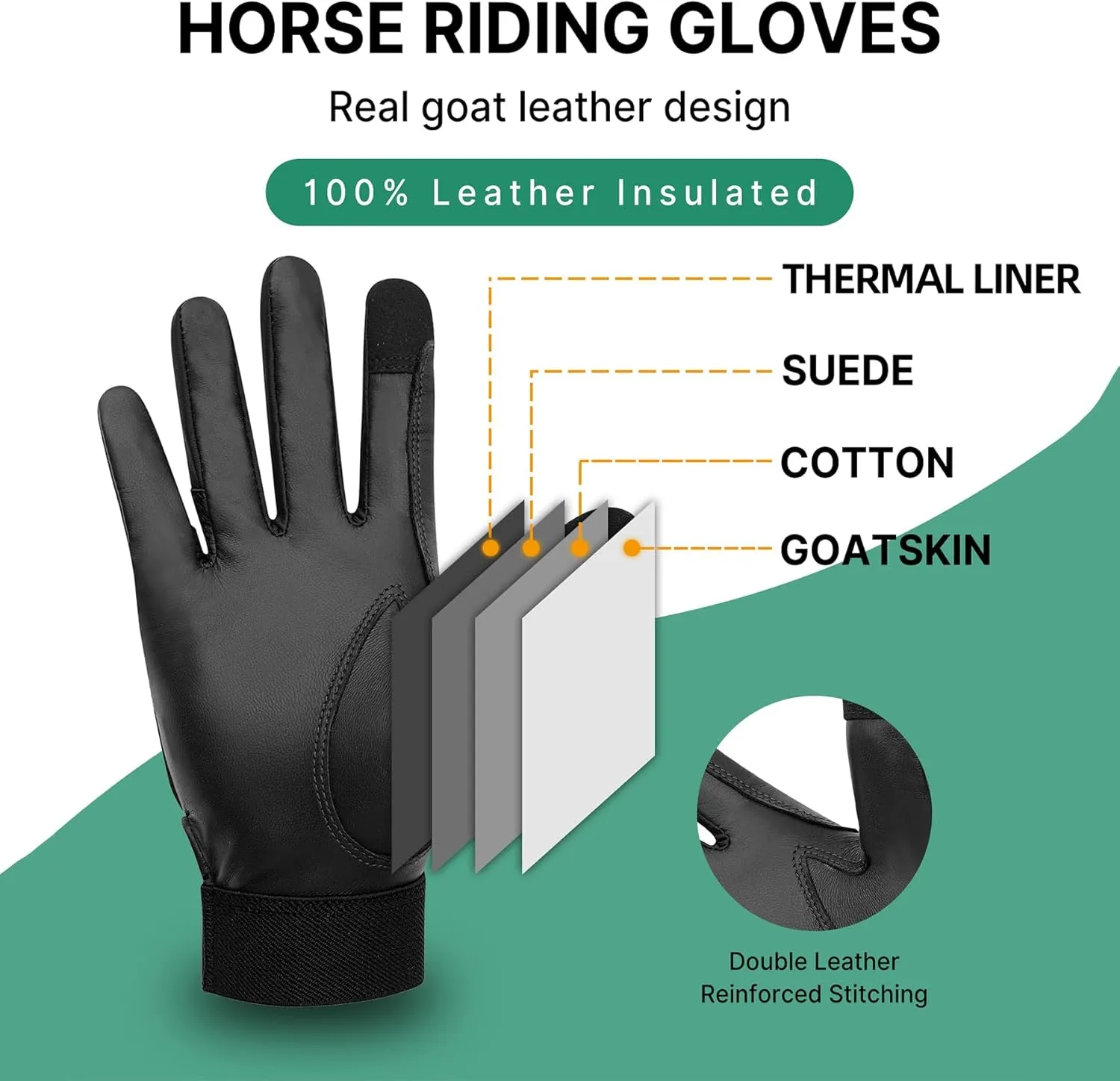 ChinFun Women's 100% Leather Insulated Horse Riding Gloves Breathable Equestrian Gloves Outdoor Horseback Gloves