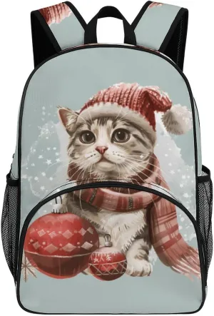 Christmas Cat Backpack Print Laptop Bag Shoulder Bags Travel Casual Daypacks For Women Men