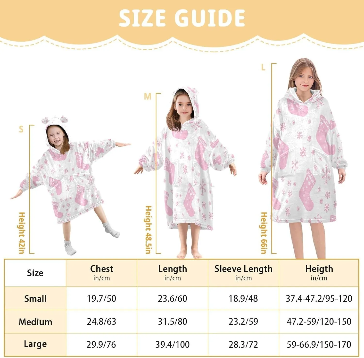 Christmas Socks Wearable Blanket Hoodie for Kids Warm Cozy Oversized Hooded Sweatshirt Blanket with Pocket