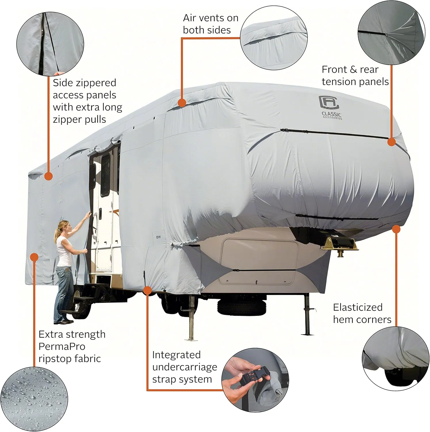 Classic Accessories Over Drive PermaPRO Extra Tall 5th Wheel Trailer Cover, Fits 33' - 37' RVs, RV Cover, Camper Cover, Travel Trailer Cover