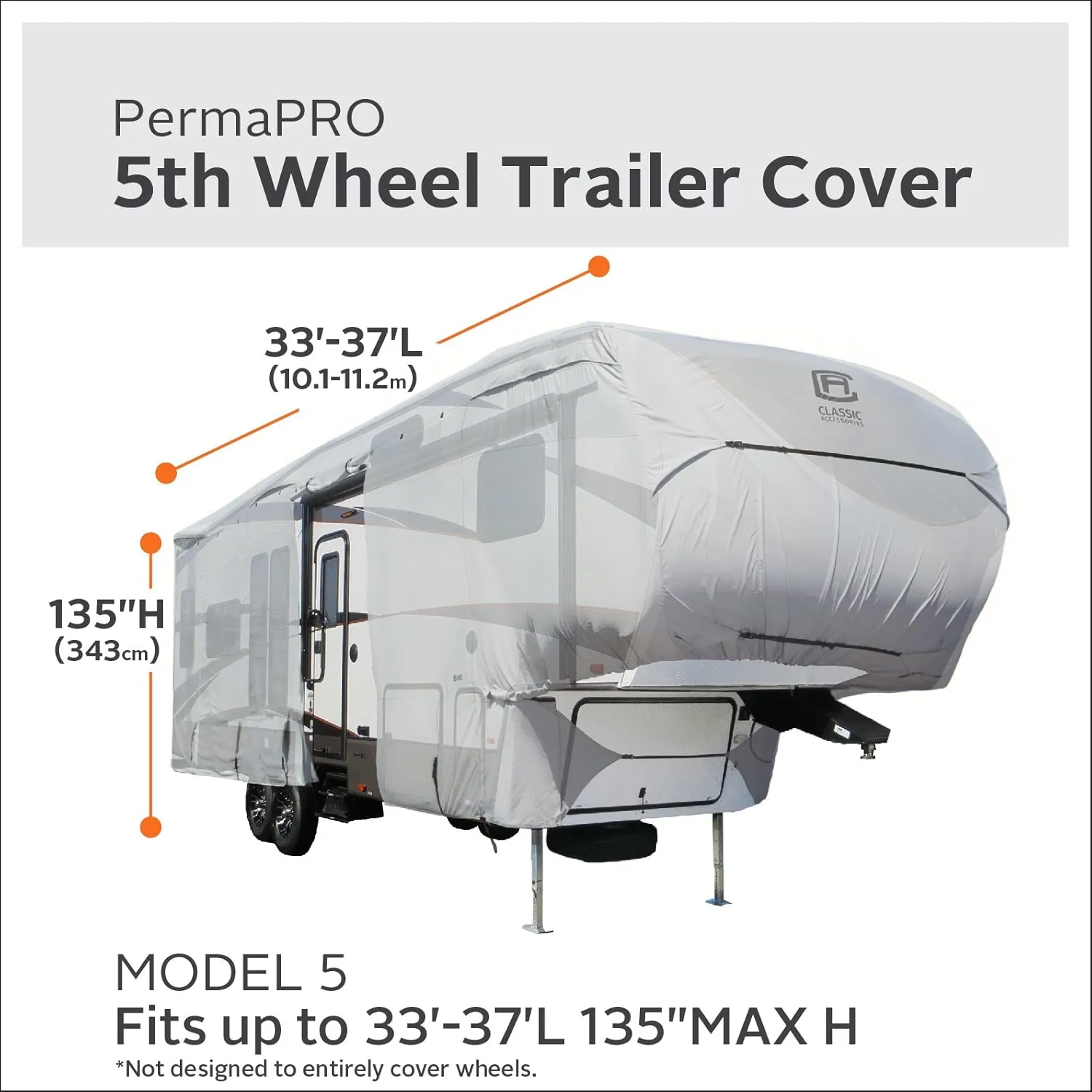 Classic Accessories Over Drive PermaPRO Extra Tall 5th Wheel Trailer Cover, Fits 33' - 37' RVs, RV Cover, Camper Cover, Travel Trailer Cover
