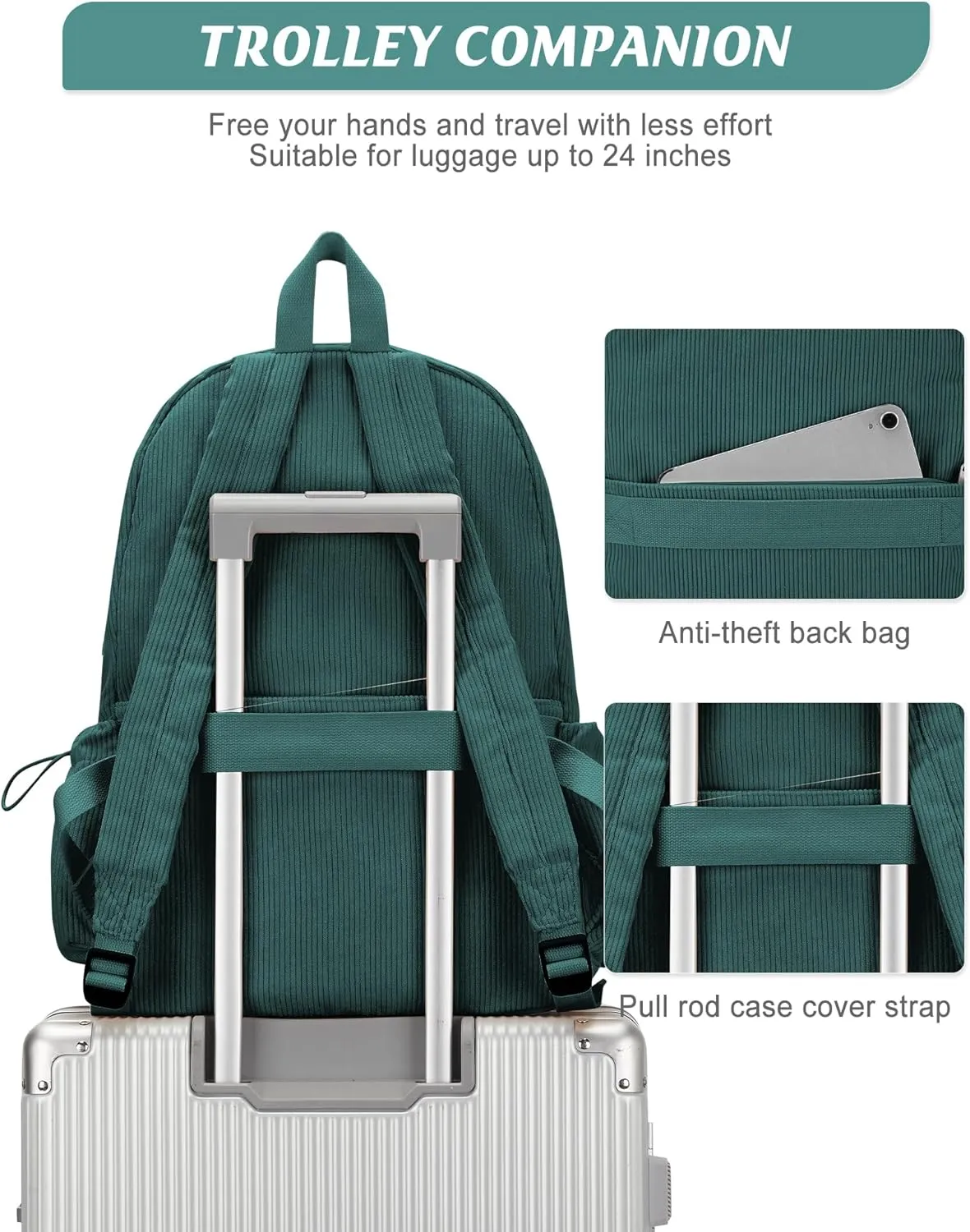 Classic Backpack For School Girls Boys Backpack with USB Charging Port College Back pack Lightweight Casual Daypacks Cute High School Bookbag for Students(Green)