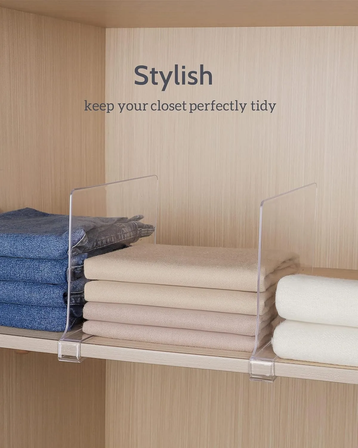 Clear Acrylic Shelf Dividers, Closets Shelf and Closet Separator for Organization in Bedroom, Kitchen and Office Shelves (6 Pack)