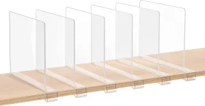 Clear Acrylic Shelf Dividers, Closets Shelf and Closet Separator for Organization in Bedroom, Kitchen and Office Shelves (6 Pack)