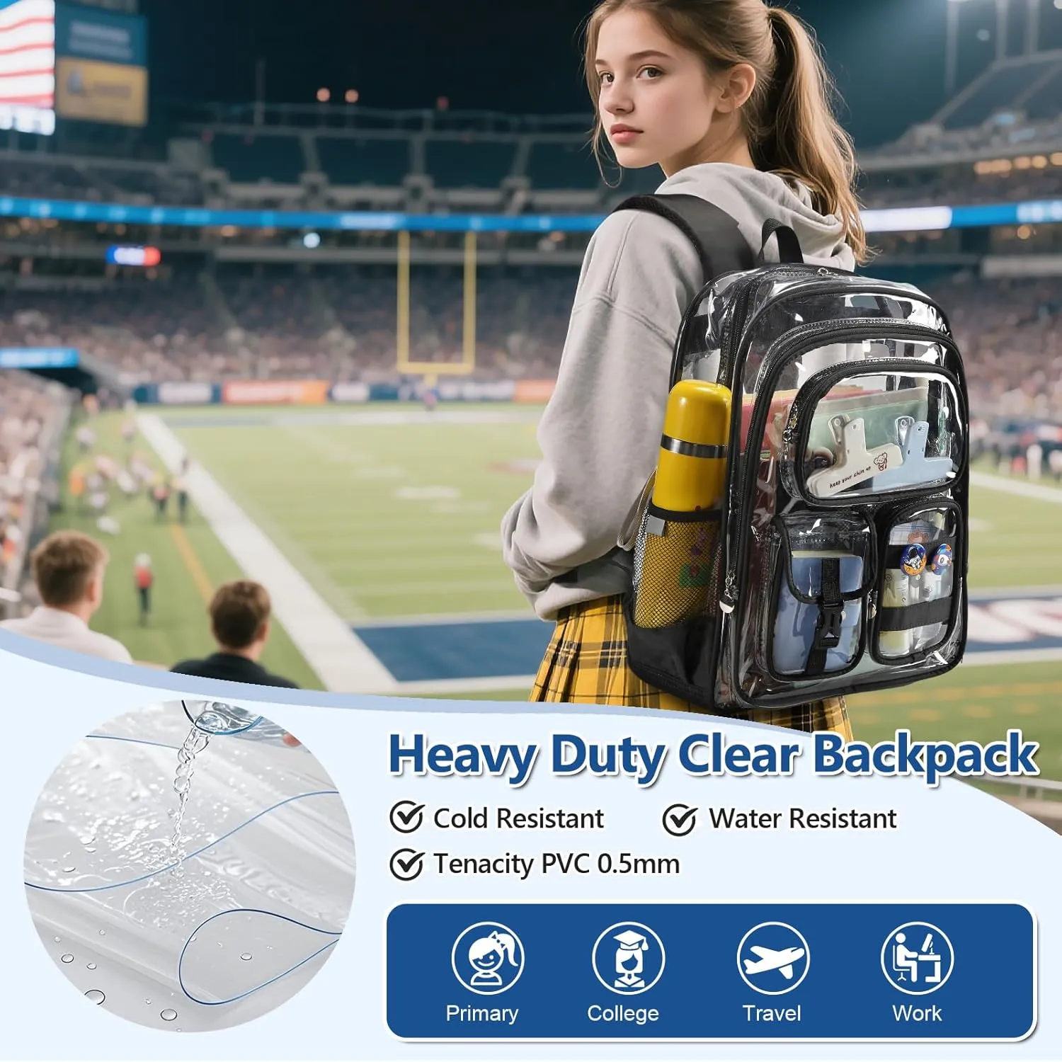 Clear Backpack, 17 inch Transparent Backpacks with Accessories, School Bag for Teen Boys Girls,Clear Laptop Bags for Elementary High School Travel Daypacks