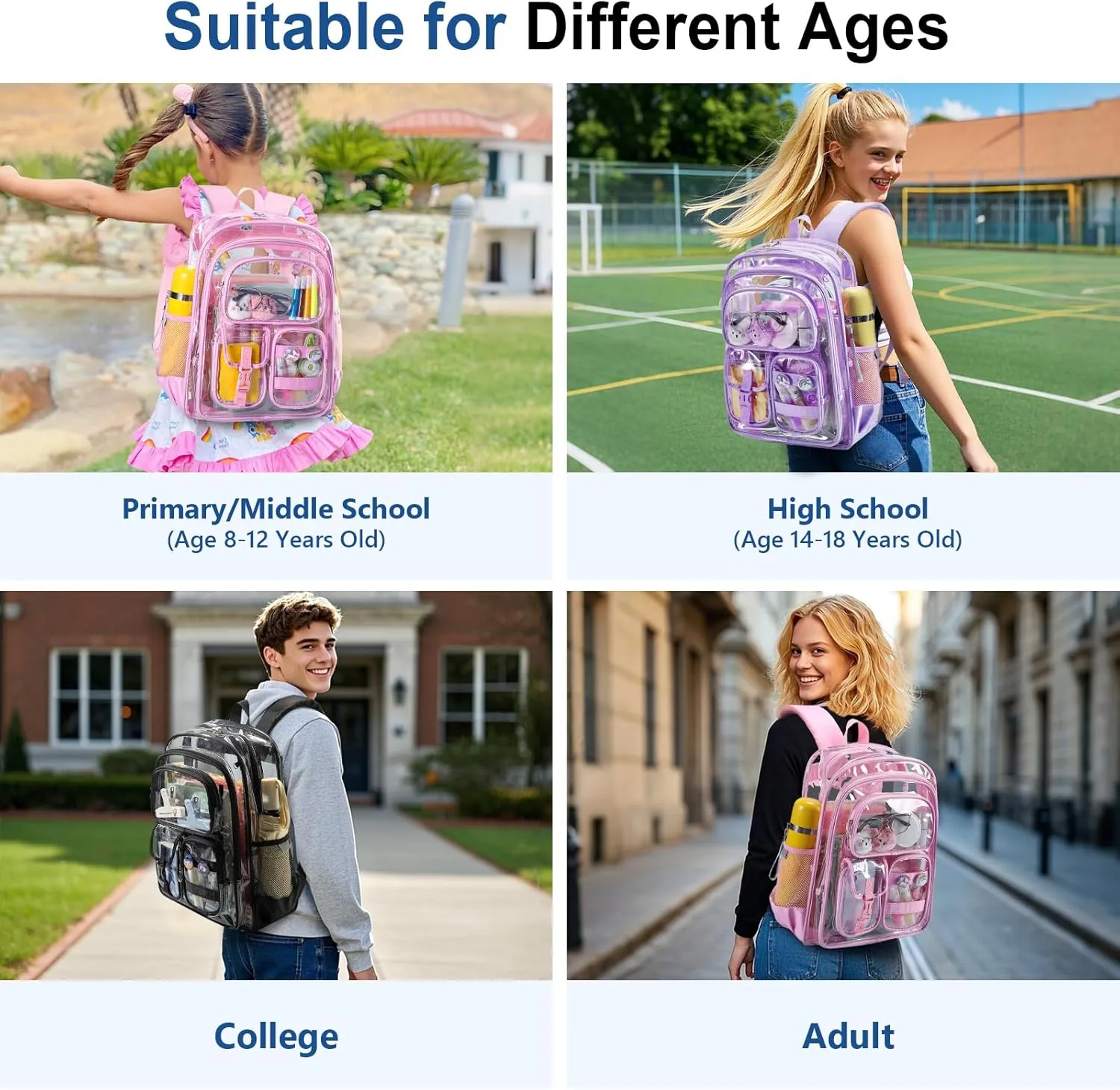 Clear Backpack, 17 inch Transparent Backpacks with Accessories, School Bag for Teen Boys Girls,Clear Laptop Bags for Elementary High School Travel Daypacks