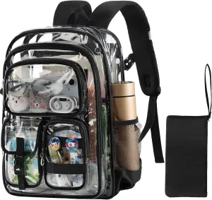Clear Backpack, 17 inch Transparent Backpacks with Accessories, School Bag for Teen Boys Girls,Clear Laptop Bags for Elementary High School Travel Daypacks