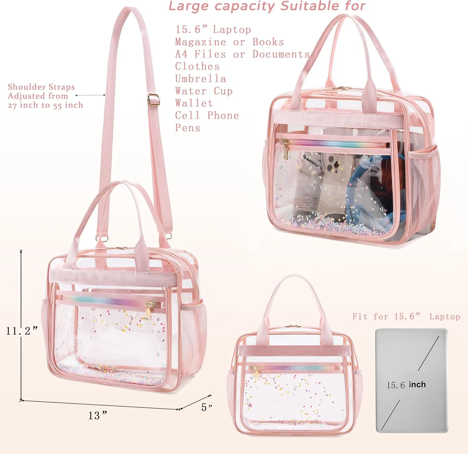 Clear Backpack for Girls Heavy Duty Transparent Kids Shoulder Handbag Elementary School Bag See Through Bags Large TPU Bookbags Travel Daypack for Women Teens Students Pink