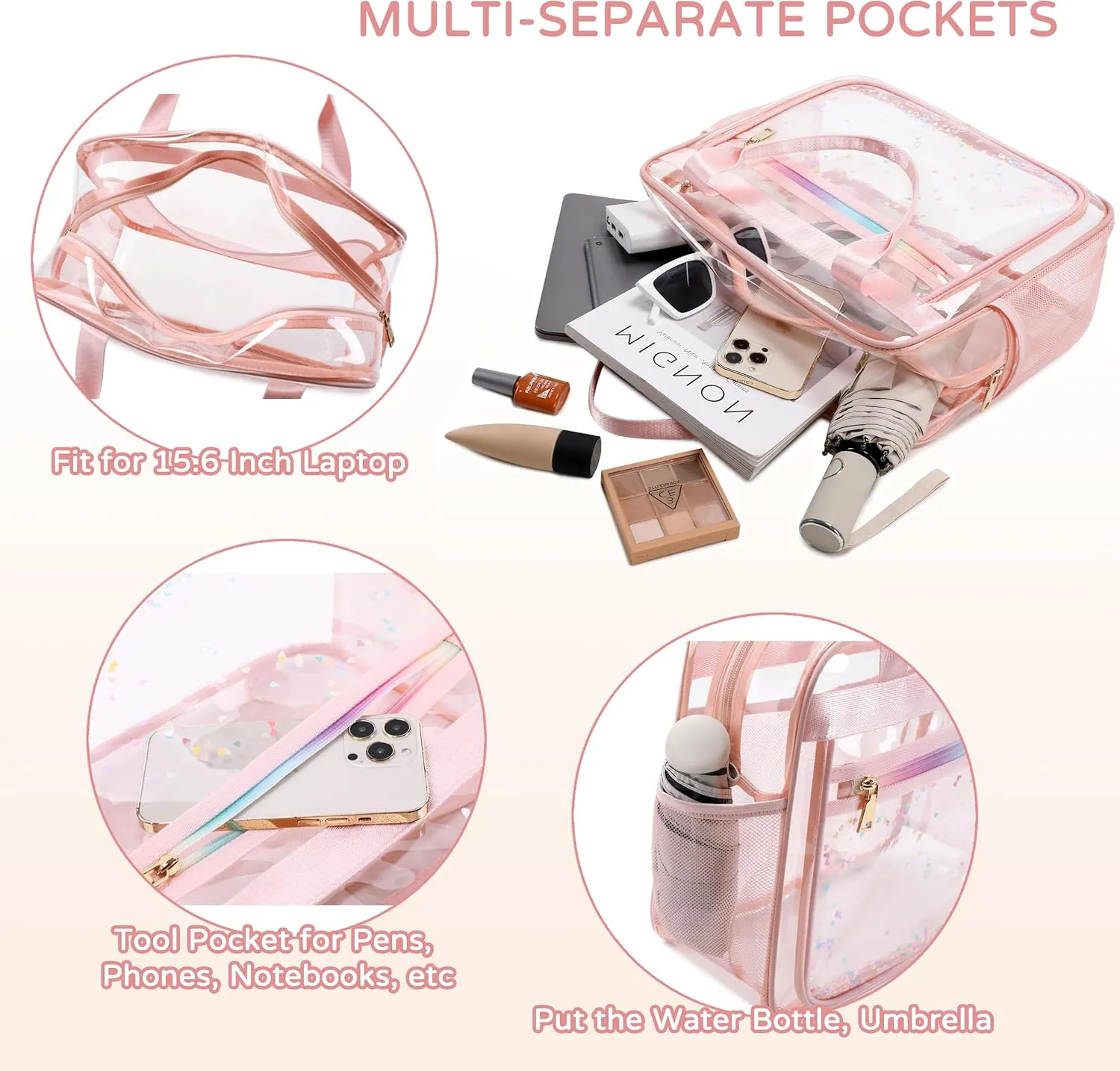 Clear Backpack for Girls Heavy Duty Transparent Kids Shoulder Handbag Elementary School Bag See Through Bags Large TPU Bookbags Travel Daypack for Women Teens Students Pink