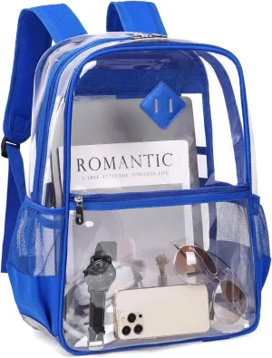 Clear Backpack, Heavy Duty See Through Daypacks for Travel, Work, Security, Concerts, College Transparent PVC bookback Stadium Approved, Blue