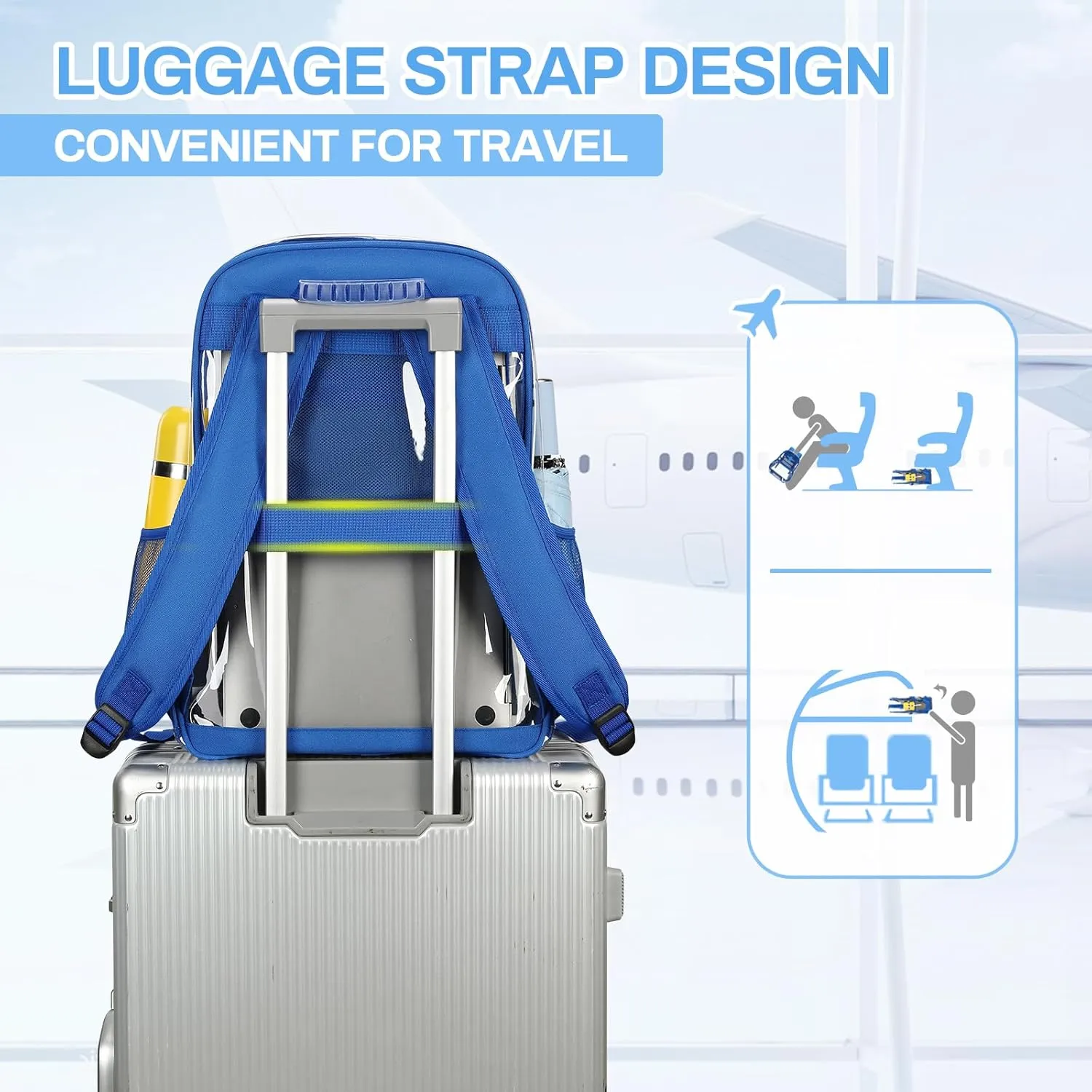 Clear Backpack, Heavy Duty See Through Daypacks for Travel, Work, Security, Concerts, College Transparent PVC bookback Stadium Approved, Blue