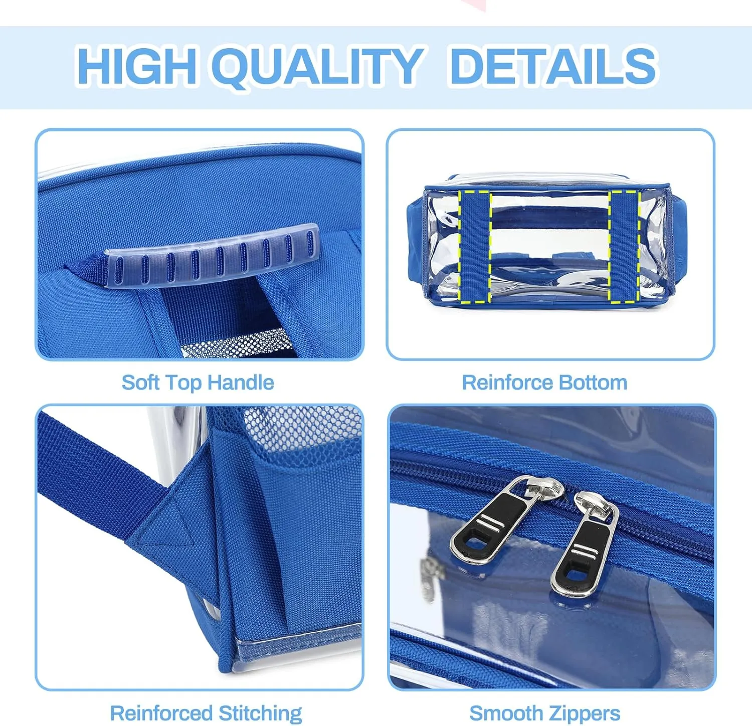 Clear Backpack, Heavy Duty See Through Daypacks for Travel, Work, Security, Concerts, College Transparent PVC bookback Stadium Approved, Blue