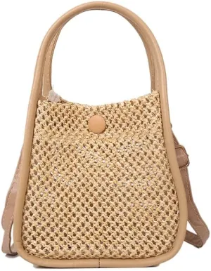 Coconut Girl Aesthetic Rattan Mini Tote Cottagecore Wicker Purse Raffia Shoulder Bag Beach Handbag Indie Clutch Bag (Kakhi,Small)