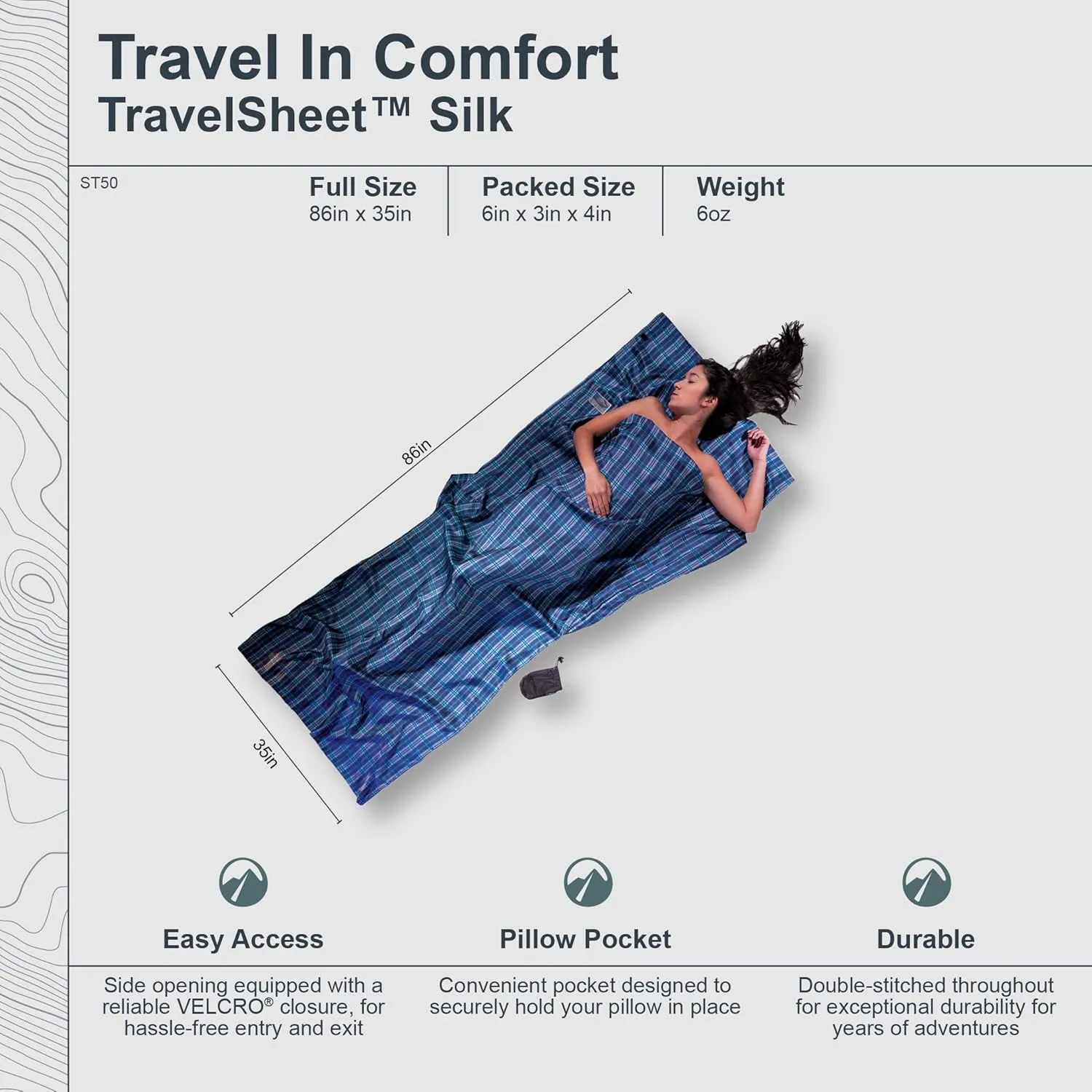 COCOON Premium TravelSheet - Silk Ripstop Rectangular Sleeping Bag Liner for Adults