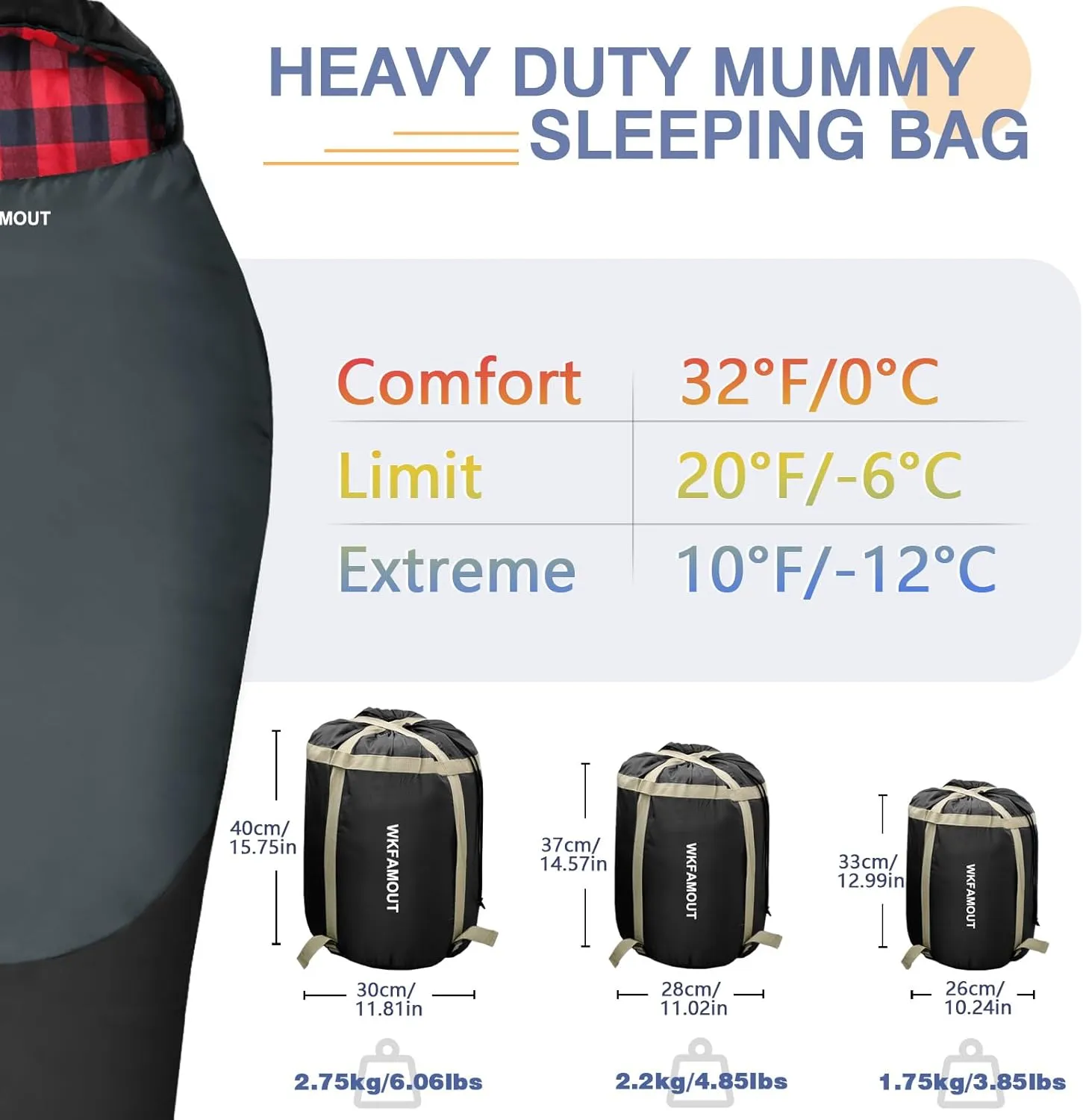 Cold Weather Mummy Sleeping Bag Flannel 0 Degree Winter Sleeping Bag Machine Washable Heavy Duty for Adults,Teenager with Compression Sack 4 Seasons for Camping Hiking Traveling