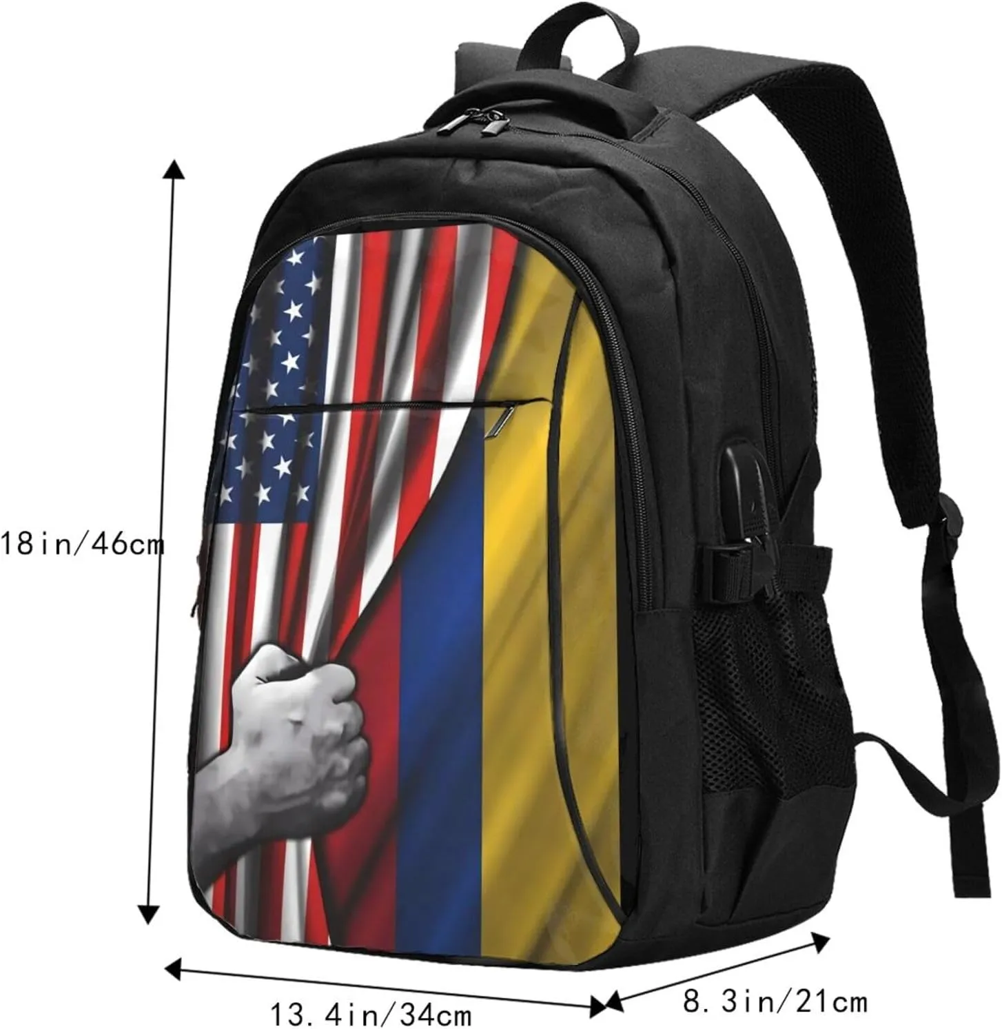 Colombian Colombia American Flag Travel Backpacks Casual Backpack Large Capacity Laptop Rucksack Luggage Daypacks with USB Charging Port Multi-Pockets Bags for Hiking