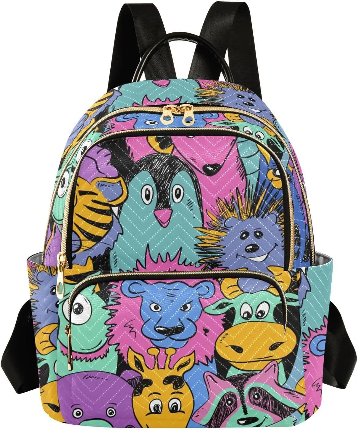 Colorful Funny Animals Mini Backpack Women's Quilted Small Backpack Purse for Women College Fashion Travel Daypack Shoulder Bag